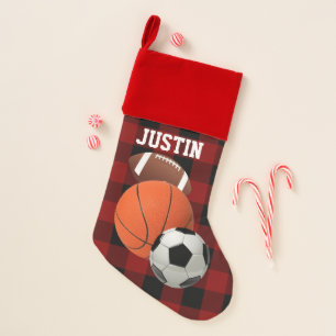 Monogram Name Football soccer basketball Christmas Stocking