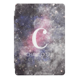 Monogram Name Galaxy Nebula Pink Black iPad Pro Cover