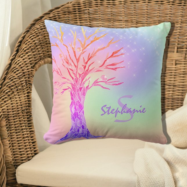Monogram Name Girly Rainbow Sparkles  Throw Pillow (Creator Uploaded)