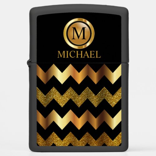 Monogram  Name _ Gold  Black Chevron  Zippo Lighter