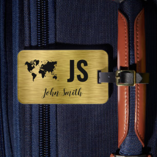 Monogram Name Gold Brushed Metallic Custom Travel Luggage Tag