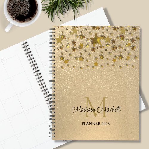 Monogram Name Gold Glitter Stars 2023 Planner