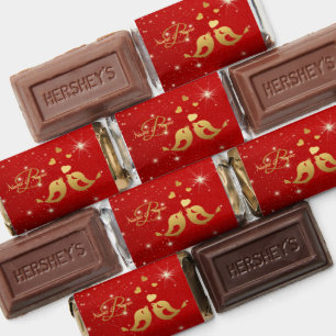 Monogram Name Golden Birds Hearts Red Shiny Rustic Hershey's Miniatures