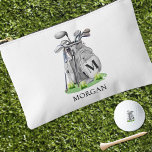 Monogram Name Golf Accessory Pouch<br><div class="desc">This classic zipper pouch features a stylish gray watercolor golf bag filled with clubs, surrounded by a touch of green grass. The design is printed on both the front and back, making it a cute and functional accessory from every angle. A simple serif font initial monogram is placed directly on...</div>