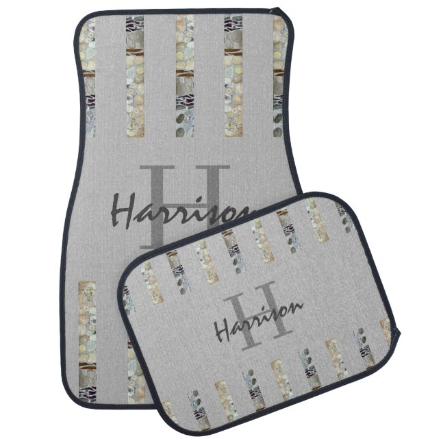 Monogram Name Gray Car Mat (Set)
