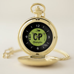 Monogram name green and black with arrow and dots pocket watch