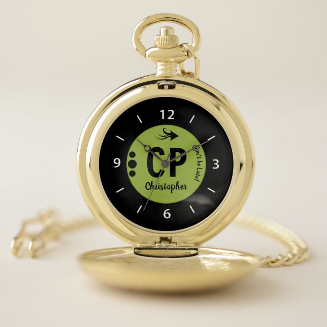 Monogram name green and black with arrow and dots pocket watch (Inside)