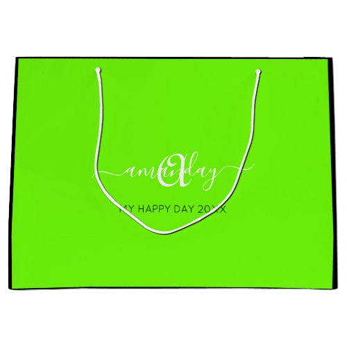 Monogram Name Green Bridal Sweet16th Wedding Large Gift Bag