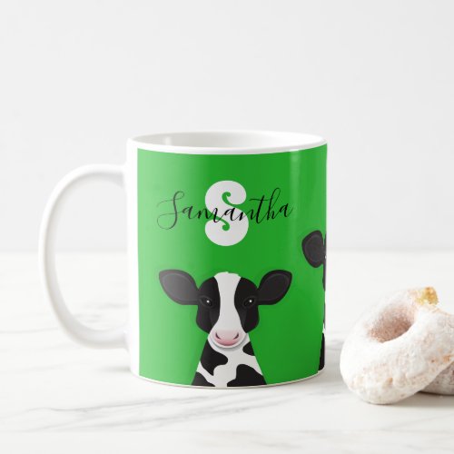 Monogram Name Green Cow Animal Coffee Mug