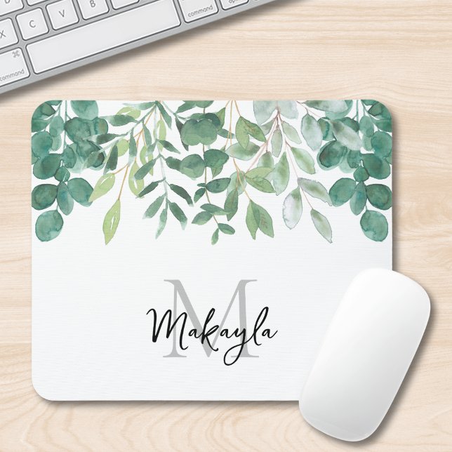 Monogram Name Green Foliage  Mouse Pad (Creator Uploaded)