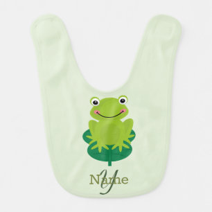 Monogram Name Green Frog Cute Funny Baby Bib