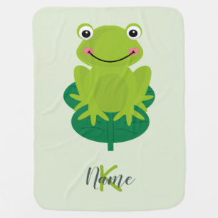 Monogram Name Green Frog Happy Cute Baby Blanket