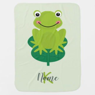 Monogram Name Green Frog Happy Cute Baby Blanket