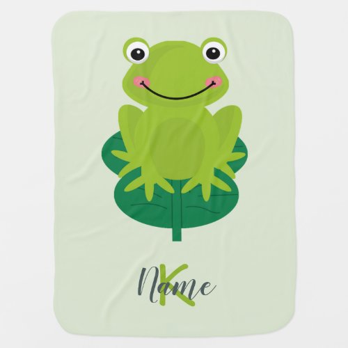 Monogram Name Green Frog Happy Cute Baby Blanket