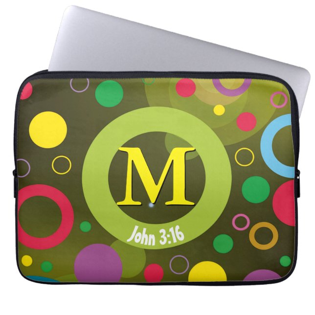 Monogram Name Green Geometric Circle Laptop Sleeve (Front)