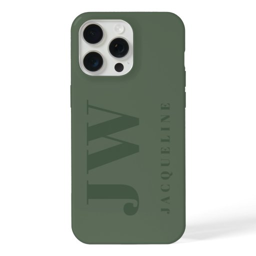 Monogram Name Green Stylish Modern Minimalist iPhone 15 Pro Max Case