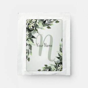 Monogram Name Greenery Floral Eucalyptus Leaves Tea Bag Drink Mix