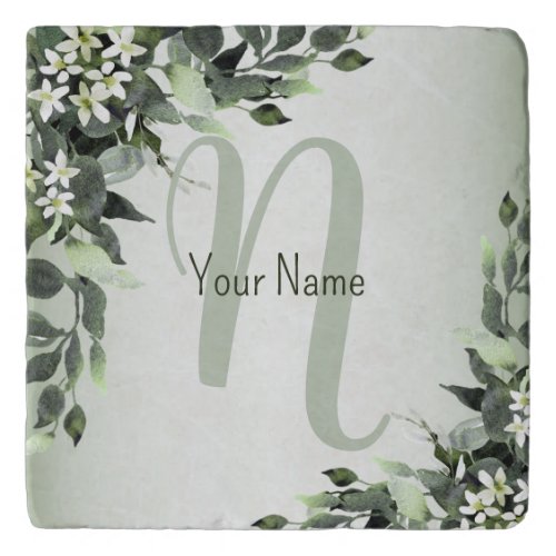 Monogram Name Greenery Floral Eucalyptus Leaves Trivet