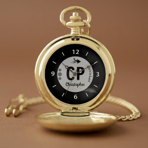 Monogram name grey and black with arrow and dots pocket watch