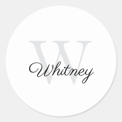 Monogram Name Grey Black Classic Round Sticker