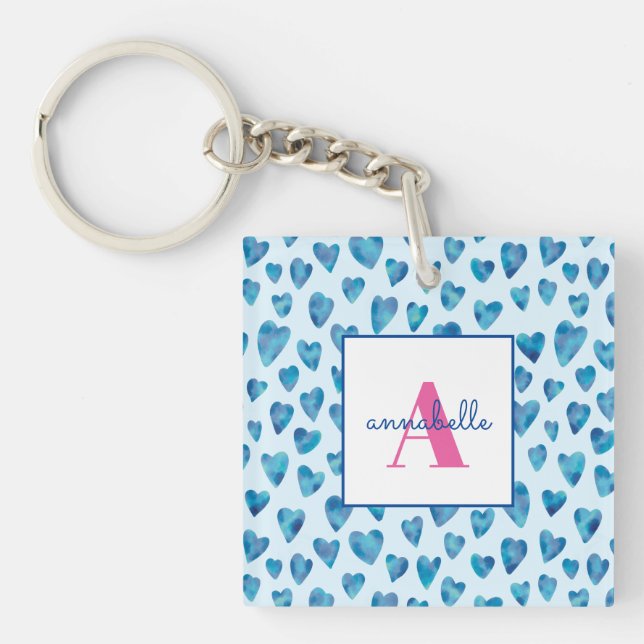 Monogram Name Heart Pattern Keychain (Front)