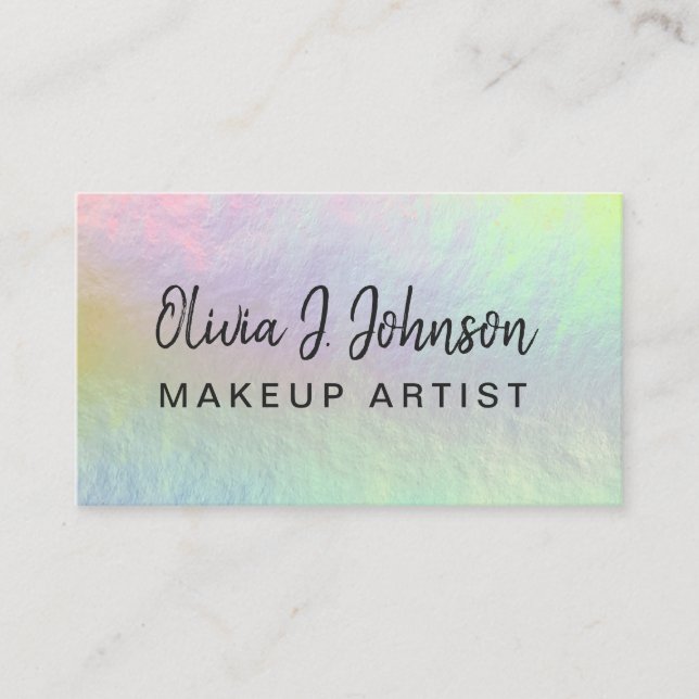 Monogram Name Holographic Opal Stone Business Card (Front)