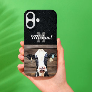 Monogram Name Holstein Cow Dairy Farm Livestock iPhone 16 Case