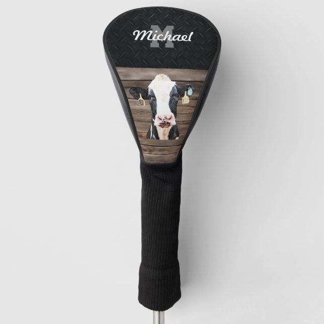 Monogram Name Holstein Cow Dairy Farm Livestock Golf Head Cover (Front)