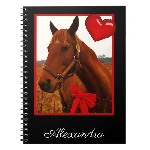 Monogram name Horse with red heart and bow  Notebook