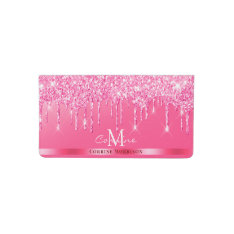 Monogram Name Hot Pink Dripping Glitter Metallic Checkbook Cover at Zazzle