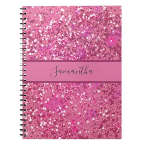Monogram Name Hot Pink Glitter Sparkle Girly Glam  Notebook