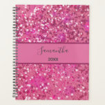 Monogram Name Hot Pink Glitter Sparkle Girly Glam  Planner at Zazzle