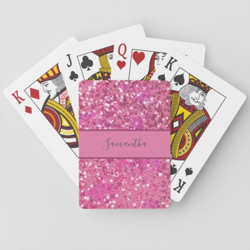 Monogram Name Hot Pink Glitter Sparkle Girly Glam Poker Cards