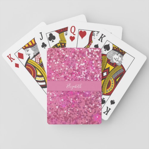 Monogram Name Hot Pink Glitter Sparkle Poker Cards