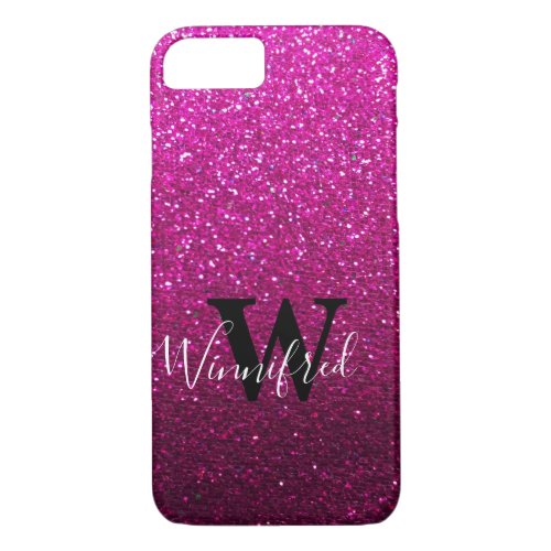 Monogram Name Hot Pink Ombre Glitter Sparkles iPhone 87 Case