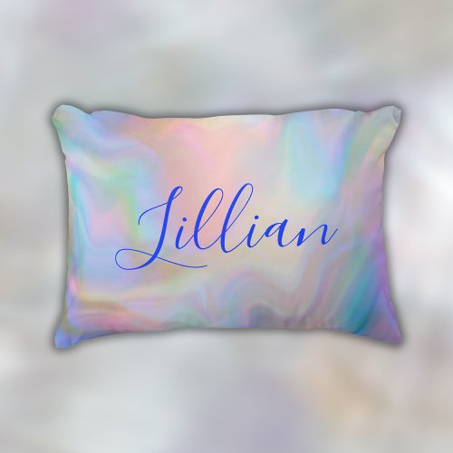Monogram Name in Blue on Mother Of Pearl   Accent Pillow