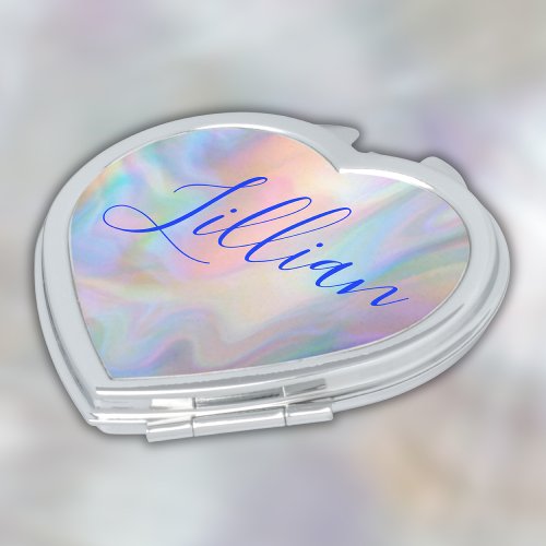 Monogram Name in Blue on Mother Of Pearl  Compact Mirror