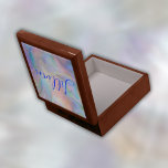 Monogram Name in Blue on Mother Of Pearl |  Gift Box<br><div class="desc">A beautiful Wooden Jewelry Keepsake Box with monogram name in blue on mother-of-pearl background.</div>