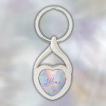 Monogram Name in Blue on Mother Of Pearl |  Keychain<br><div class="desc">A beautiful Twisted Heart Keychain with monogram name in blue on mother-of-pearl background.</div>