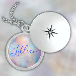 Monogram Name in Blue on Mother Of Pearl | Locket Necklace