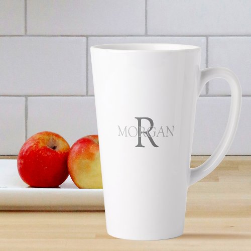 Monogram  Name in Grey Text Simple Trendy Design Latte Mug