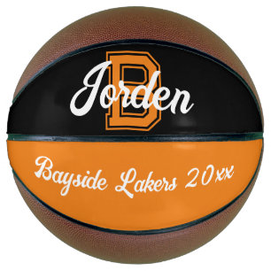 Monogram name, initial and team black orange basketball
