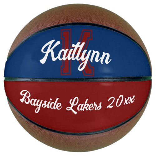 Monogram name initial and team navy blue maroon basketball