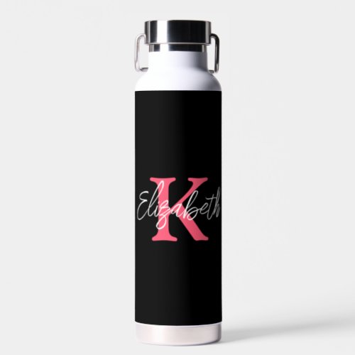 Monogram Name Initial Black Pink White Trendy  Water Bottle