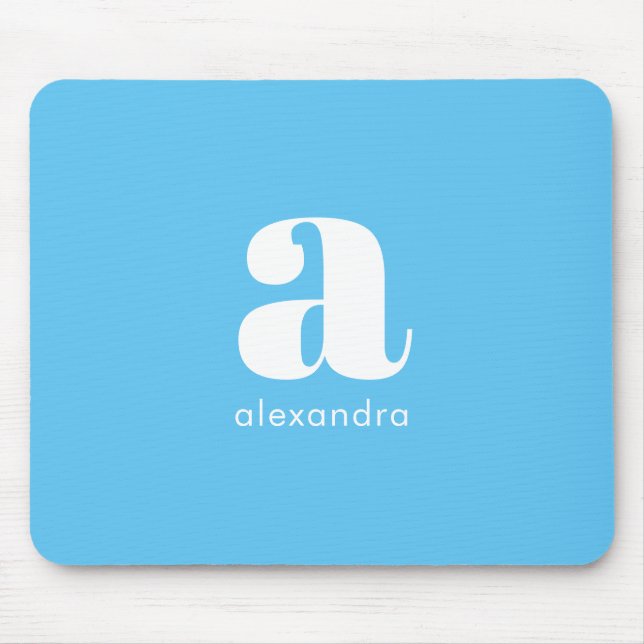 Monogram Name Initial Blue Modern Simple Classy Mouse Pad (Front)