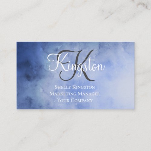 Monogram Name Initial Blue White Gray Watercolor Business Card