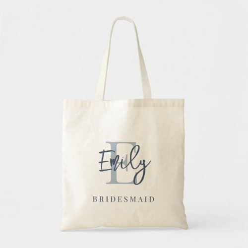 Monogram Name Initial Bridesmaid Dusty Blue Tote B