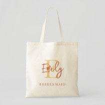 Monogram Name Initial Bridesmaid Terracotta Gold  Tote Bag