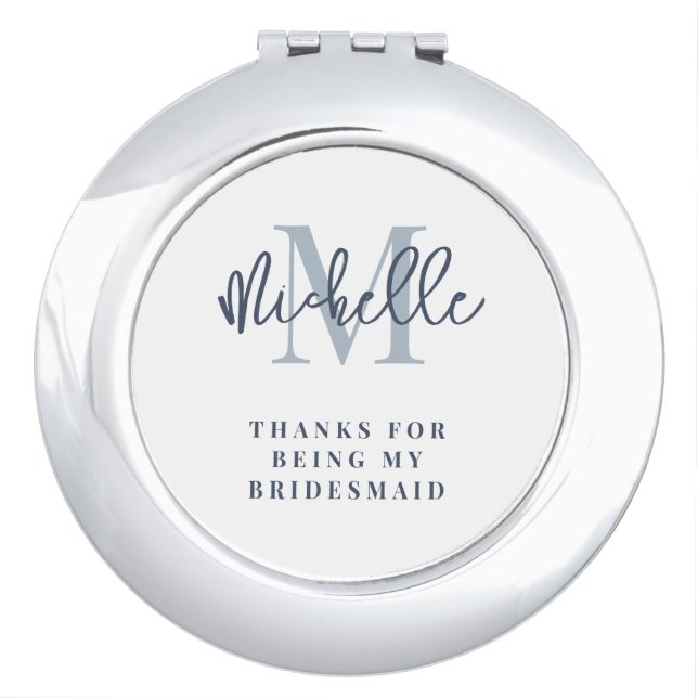 Monogram Name Initial Bridesmaid Thanks Dusty Blue Compact Mirror (Front)