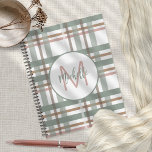 Monogram Name Initial Dusty Pink Sage Green Plaid Planner<br><div class="desc">Monogram Name Initial Dusty Pink Sage Green Plaid. Easy to personalise with name and initial.</div>